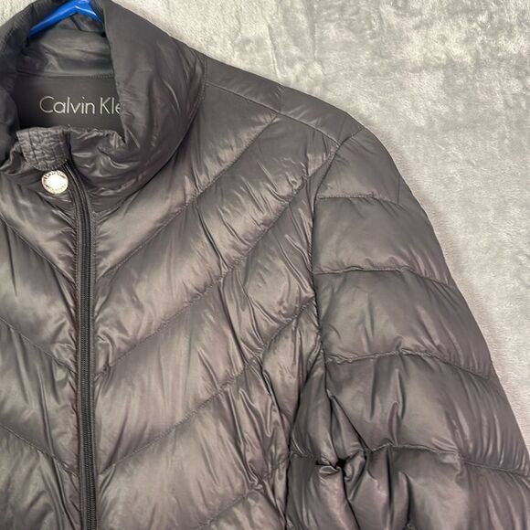 Calvin Klein Gray Duck Down Filled Packable Puffer Full Zip Jacket Size Large - Picture 4 of 10